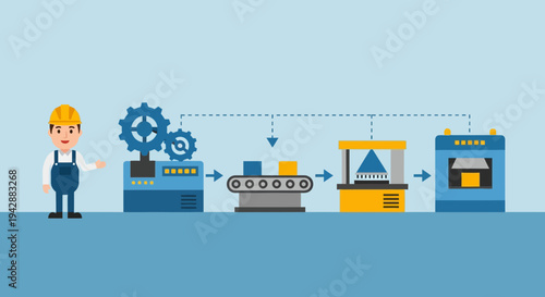 Industrial Automation Process with Conveyor Belt and Machinery
