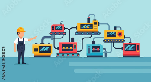 Automated production line with connected machinery in a modern industrial setting