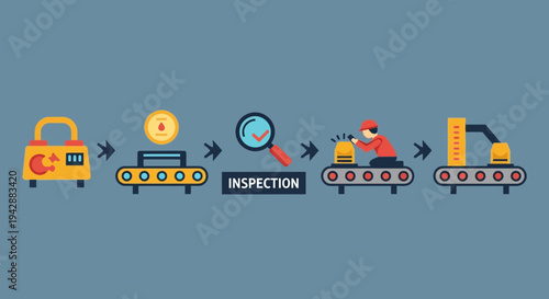 Worker conducting quality inspection on a product moving along a manufacturing conveyor belt
