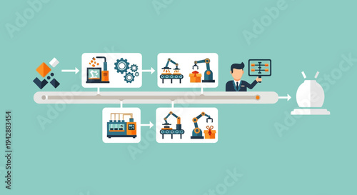 Automated Manufacturing Process with Robotic Arms and Business Oversight