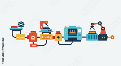 Automated Industrial Production Line with Robotic Assembly and Conveyor System