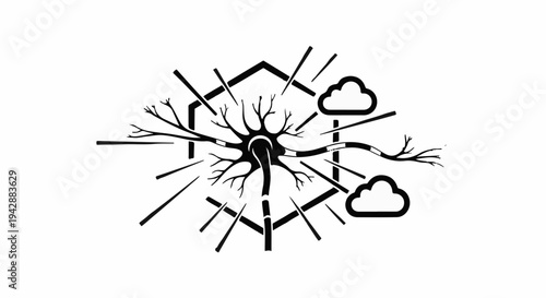 Abstract depiction of a neural network with interconnected pathways and radiating energy