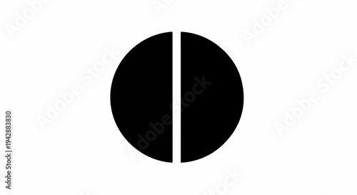 Minimalist black circle divided in half by a white line on a white background