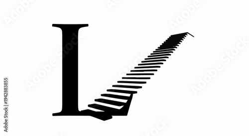 Abstract stairs rising from a bold letter L create a visual metaphor for progress and ambition.