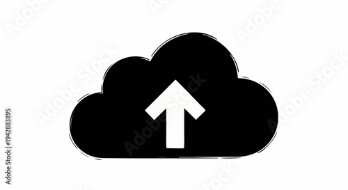 Simple black cloud icon with a white upward arrow symbolizing data upload or cloud storage.