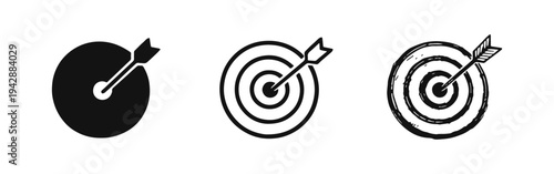 Target with Arrow Icons Set Illustrating Goals, Success, Achievement, and Precision