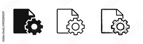 Document Settings and File Management Icons with Gear Symbol for Process and Configuration