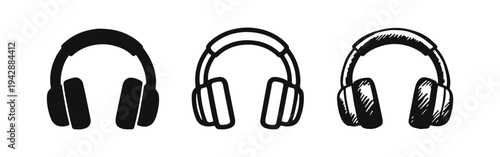 Headphones Icons Set for Music, Audio, Listening Experience, and Sound Entertainment