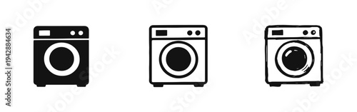 Washing Machine Icons Set for Laundry, Cleaning, and Household Appliance Chores