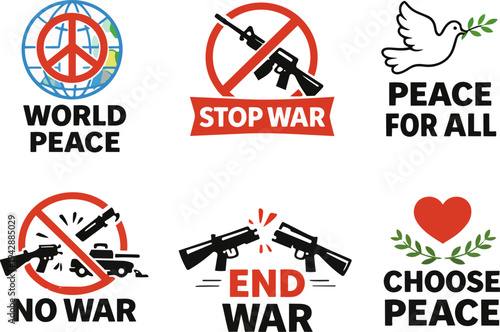 Peace and anti-war symbols expressing global unity and disarmament concepts