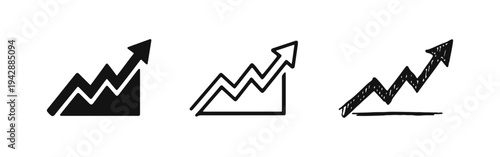Upward trend line graph icon set representing business growth, progress, and financial success