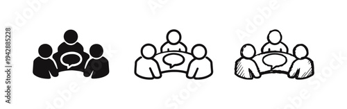 Business meeting with speech bubble icon set for team discussion, collaboration, and communication