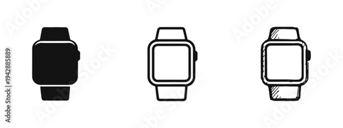 Smartwatch Icons Set in Solid, Outline, and Hand-Drawn Doodle Styles