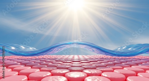3D render of skin surface protection layer against sun ultraviolet rays