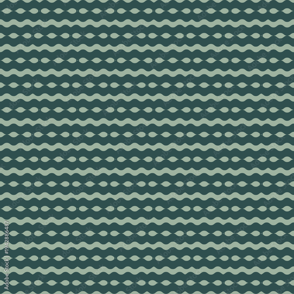 Fototapeta premium Seamless Teal Wavy Stripe Pattern with Organic Oval Shapes, Minimal Geometric Abstract Background for Textile and Surface Design