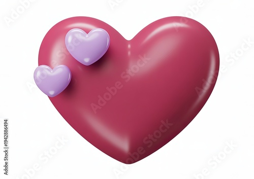 Large Pink Heart with Two Small Purple Hearts love