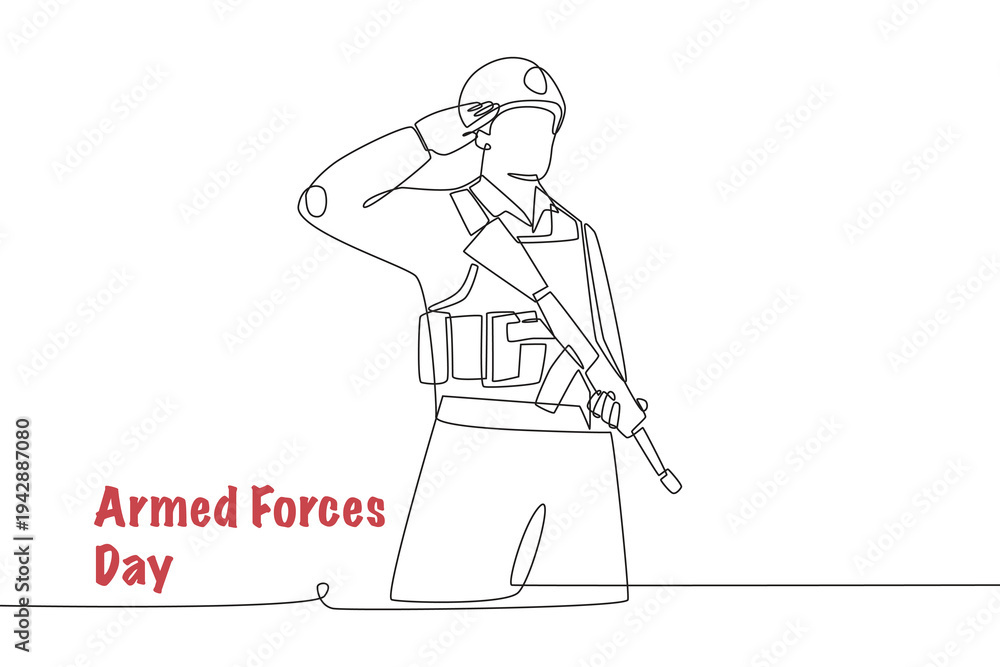 Obraz premium Armed forces day concept one-line drawing