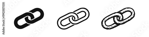 Chain link icon set. Hyperlink, connection, or secure network symbol in solid, line, and doodle style.
