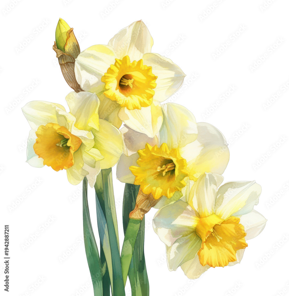 Fototapeta premium PNG Vibrant daffodils watercolor illustration.