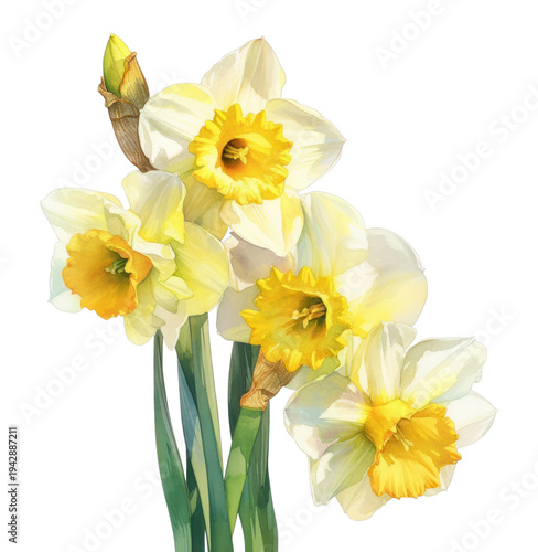 PNG Vibrant daffodils watercolor illustration.