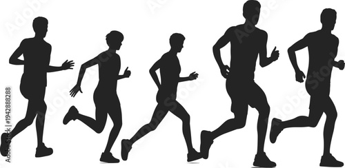 Running people silhouettes set, men and women jogging fitness activity, healthy lifestyle sport runners isolated on white background