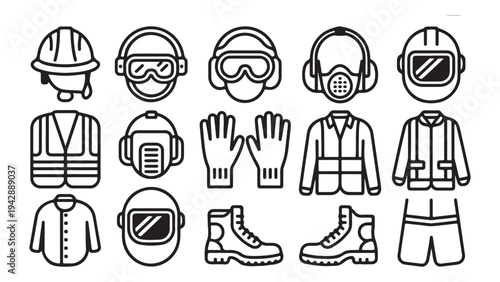Set of personal protective equipment line icons, safety workwear outline sign, industrial protection symbols