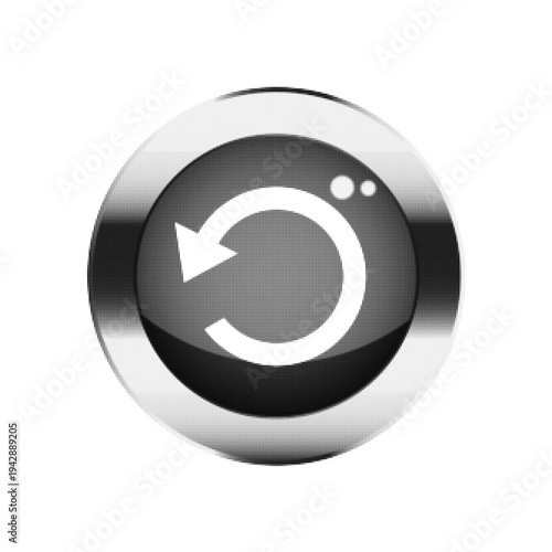 Halftone dotted refresh button illustration with circular arrow. Monochrome reload or restart icon isolated on white background. Concept of update, synchronization, reset and digital interface control