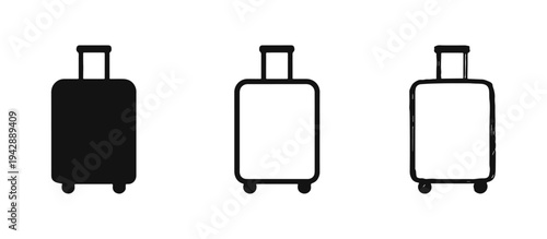 Rolling suitcase icon set. Travel luggage symbol. Vacation and journey illustration.