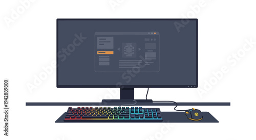 Vector illustration of computer monitor and gaming keyboard