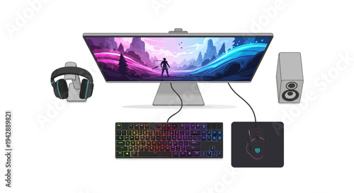 Set of 6 gaming peripherals vector