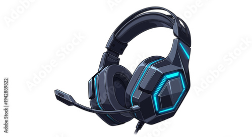 Black gaming headset with blue accents vector