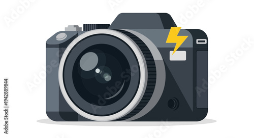 Vector illustration of a single digital camera with lightning bolt