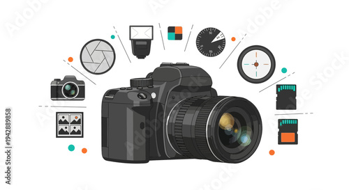 Set of 12 camera and photography icons vector