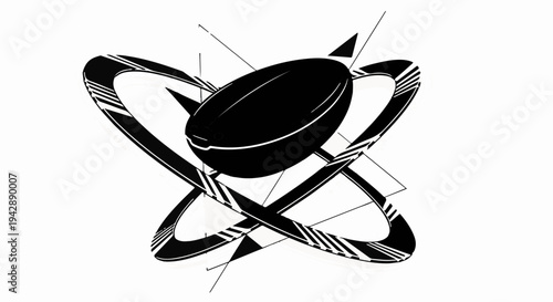 Abstract atomic structure with orbiting elliptical shape and geometric lines