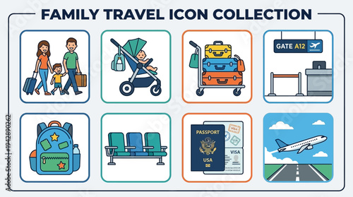 Family Travel Airport Icons Collection