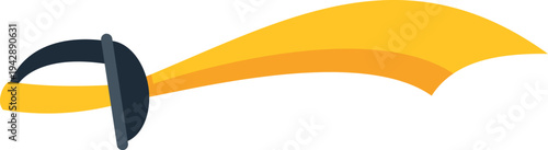 Golden curved saber flat design icon representing a pirate weapon