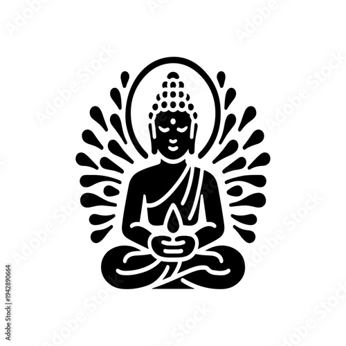 Sacred Buddha Statue Icon – Vector Silhouette for Water Blessing Rituals

