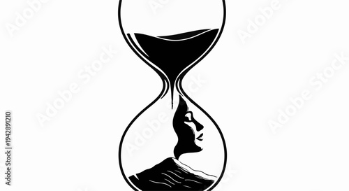 Silhouette of a human face forms within an hourglass, symbolizing the passage of time and fleeting moments.