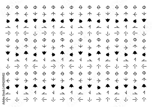 手描きの鳥の足跡のモチーフが並んでいる黒のかわいい背景素材