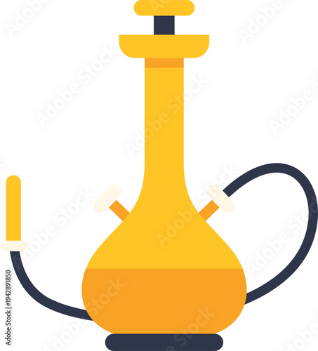 Yellow shisha hookah water pipe, a flat vector icon illustration