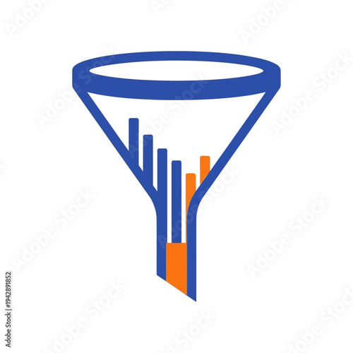 Icon of a funnel with a bar graph inside, representing data analysis and filtering processes