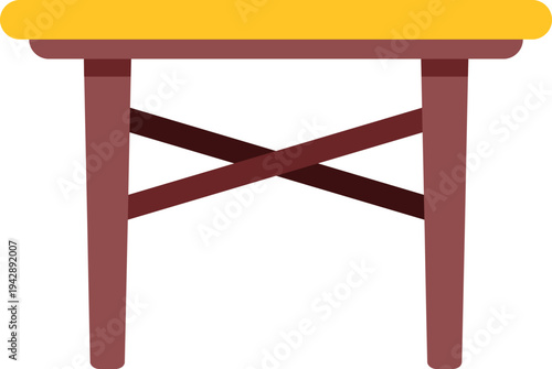 Wooden rustic table with a yellow top on a white background