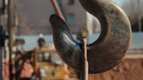 Close up of crane hook at construction site