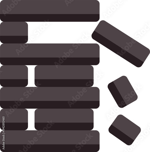 Jenga tower collapsing, representing concepts of weakness, instability, and impending downfall