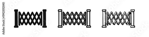 Expandable accordion barrier icon set. Security gate and temporary fence vector illustration in diverse styles.