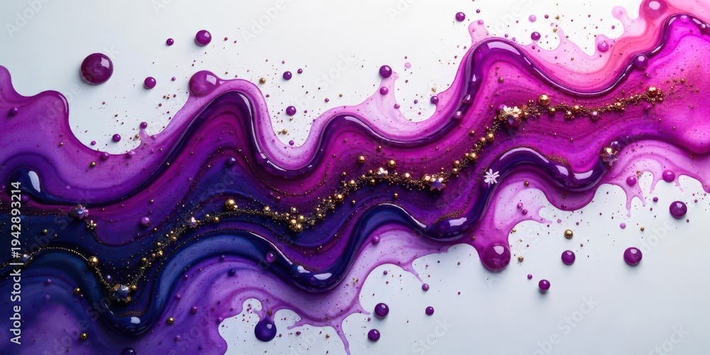 custom made wallpaper toronto digitalAbstract Swirling Purple and Violet Liquid with Golden Accents and Scattered Beads