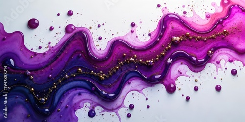 Wallpaper Mural Abstract Swirling Purple and Violet Liquid with Golden Accents and Scattered Beads Torontodigital.ca
