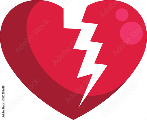Red heart design showing a break with a lightning bolt shape