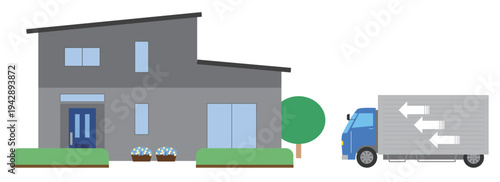 Illustration of a Black House and a Moving Truck