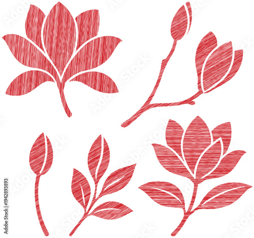 Elegant Magnolia Scribble Vectors: Rustic Etched Blossom Art